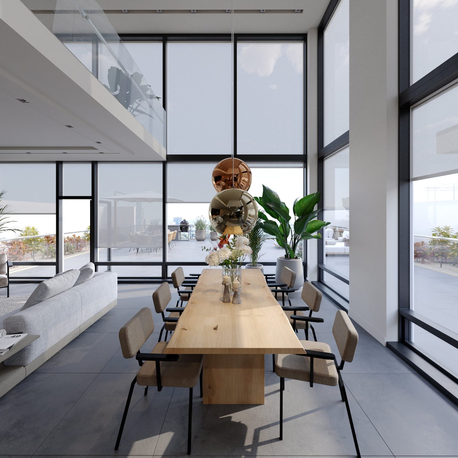Zicht op outdoor screens vanuit de woonkamer